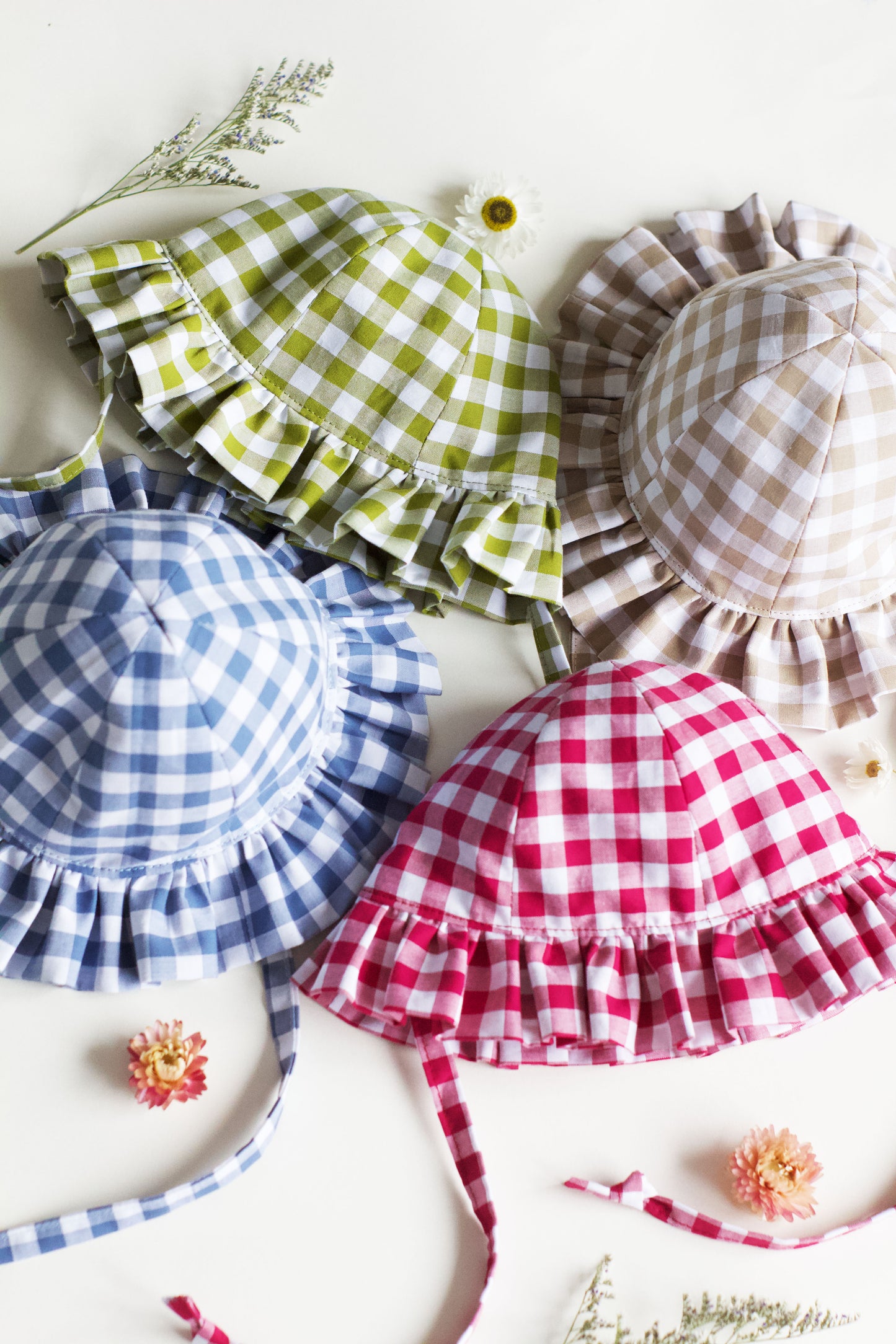 Matcha Gingham Frill Sun Hat