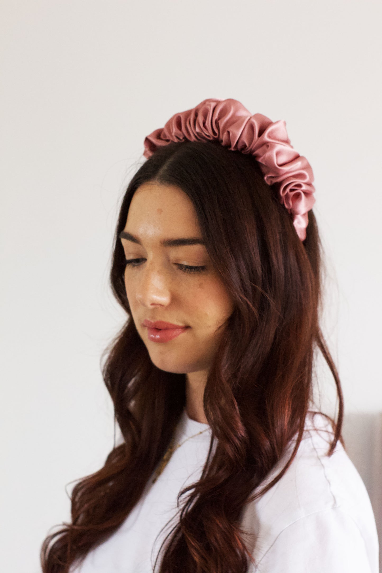 Dusky Rose Satin Scrunchie Headband