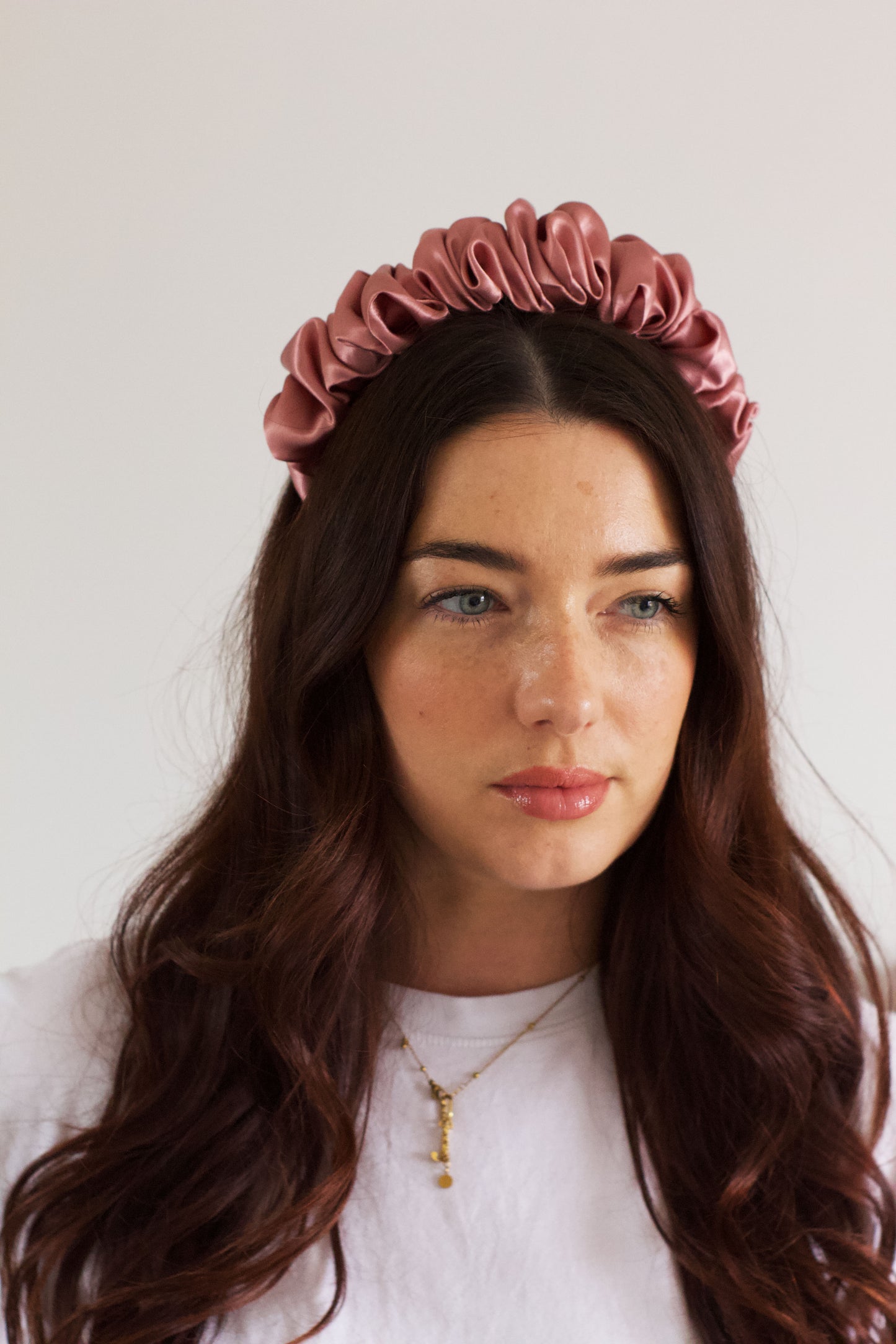 Dusky Rose Satin Scrunchie Headband