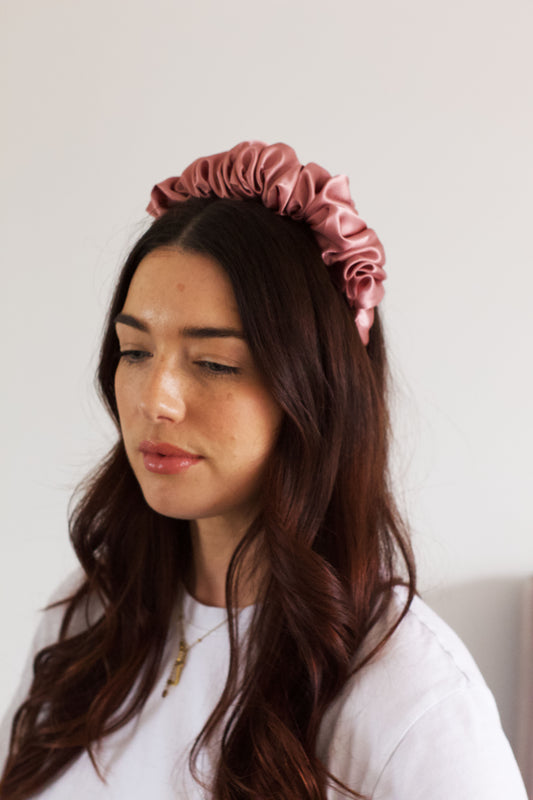 Dusky Rose Satin Scrunchie Headband
