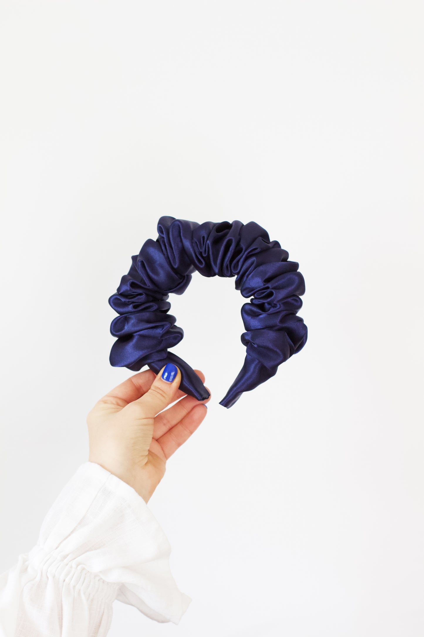 Navy Satin Scrunchie Headband