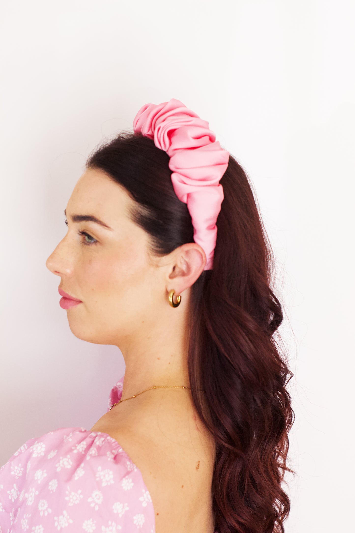 Bright Pink Satin Scrunchie Headband