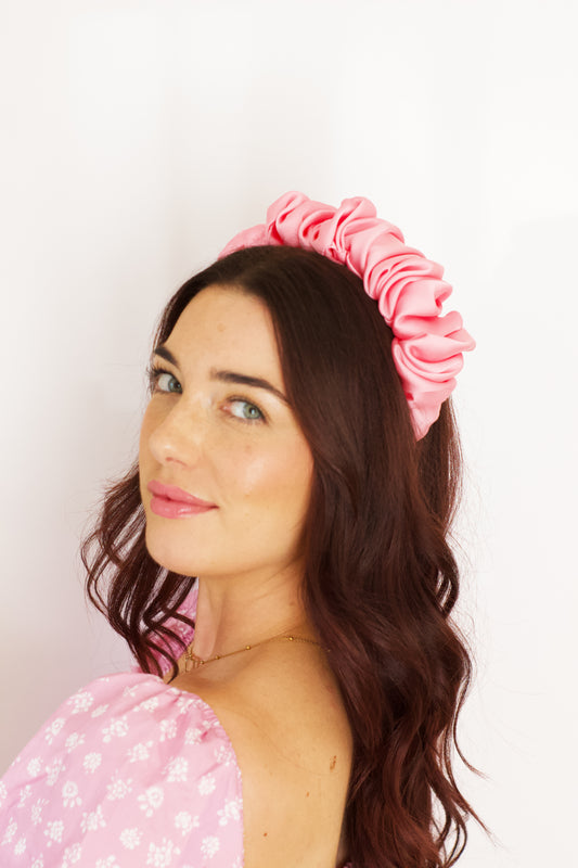 Bright Pink Satin Scrunchie Headband