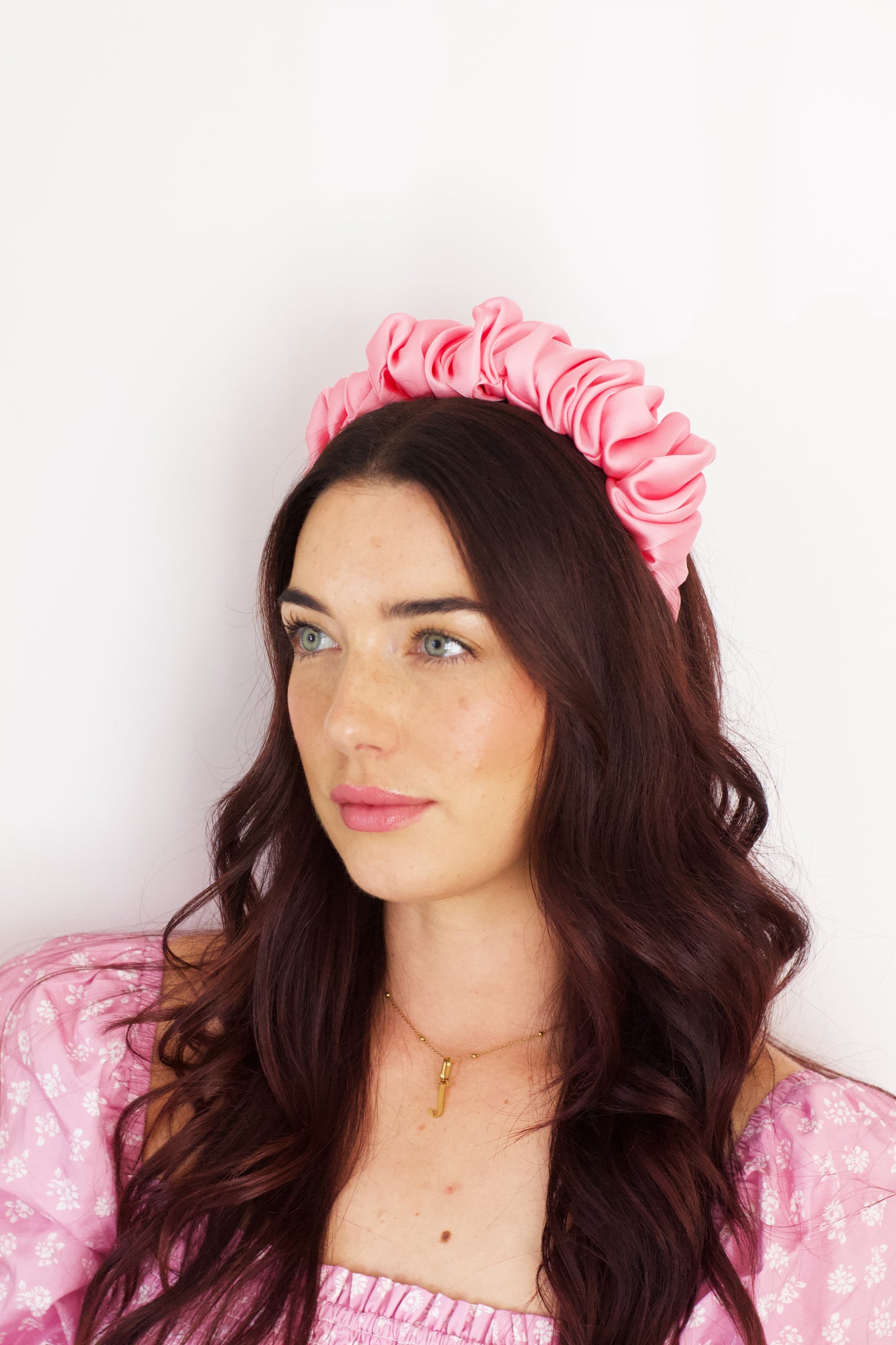 Bright Pink Satin Scrunchie Headband