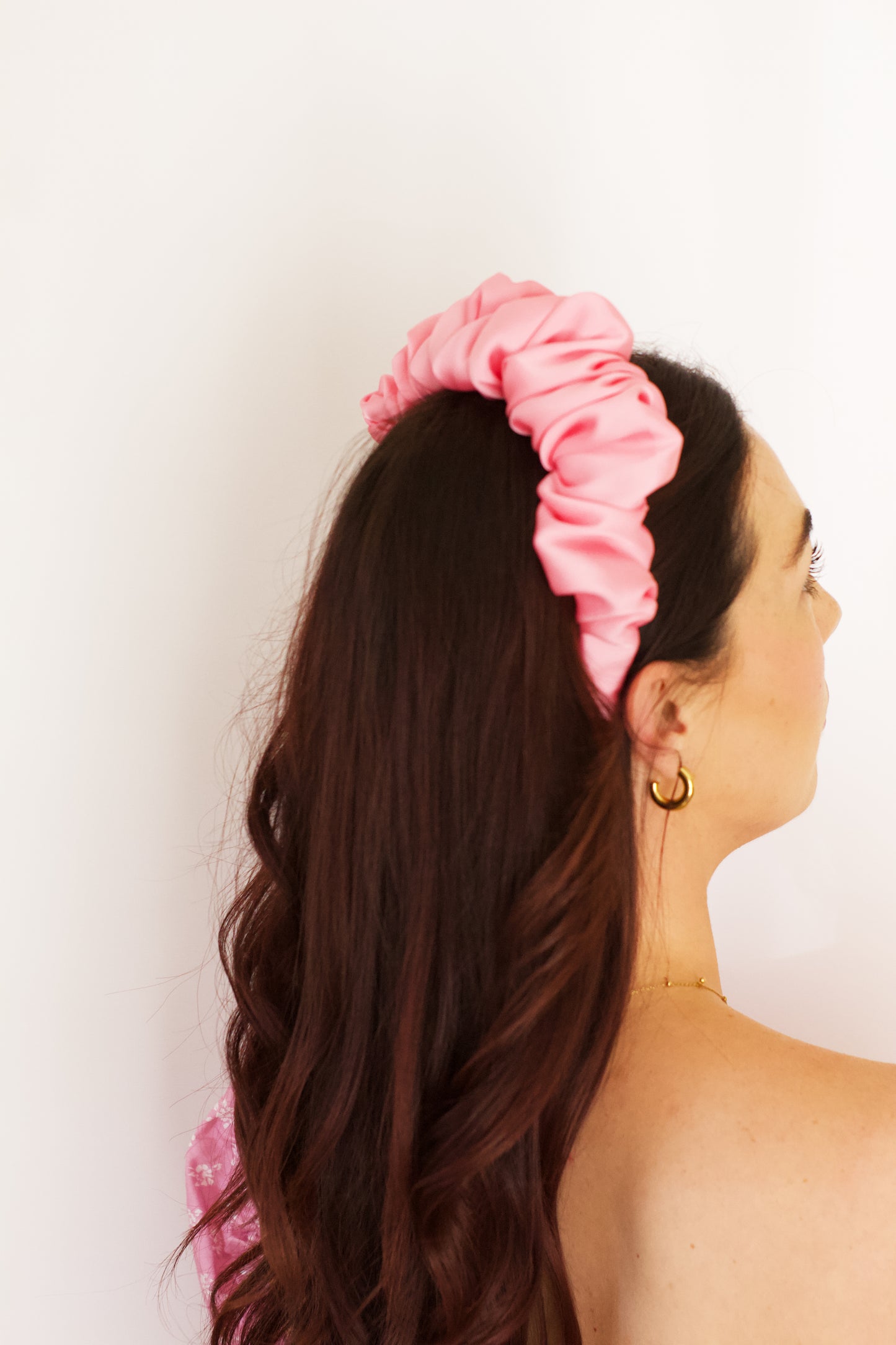 Bright Pink Satin Scrunchie Headband