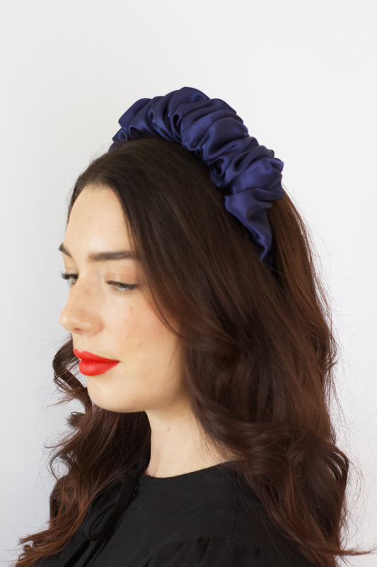 Navy Satin Scrunchie Headband
