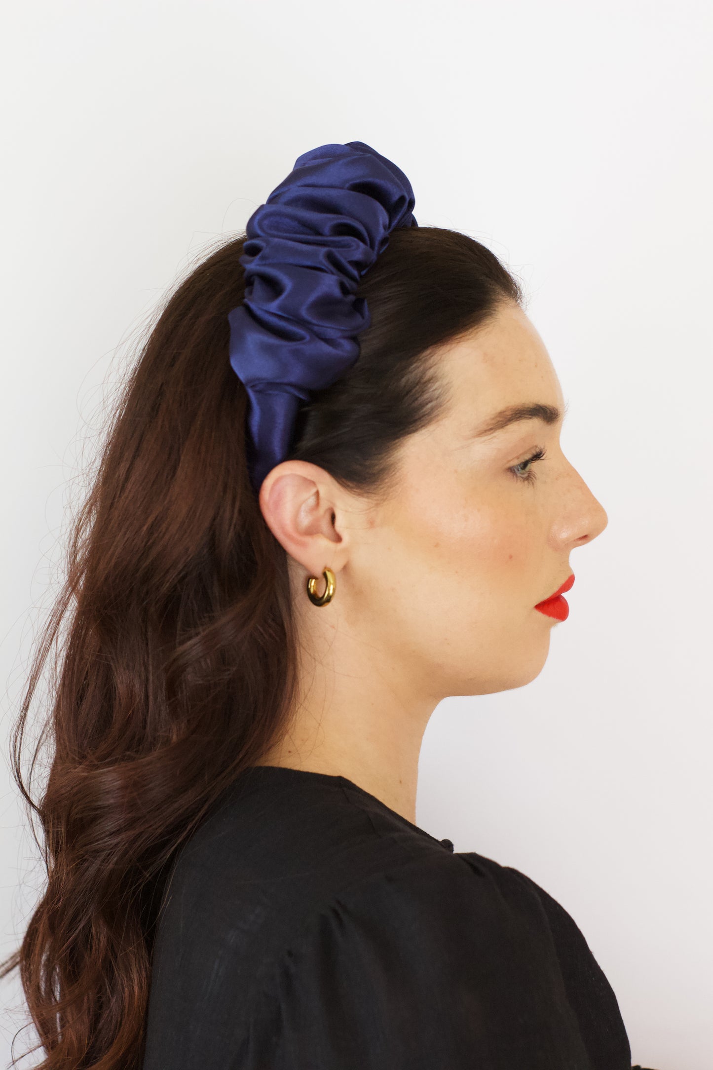 Navy Satin Scrunchie Headband