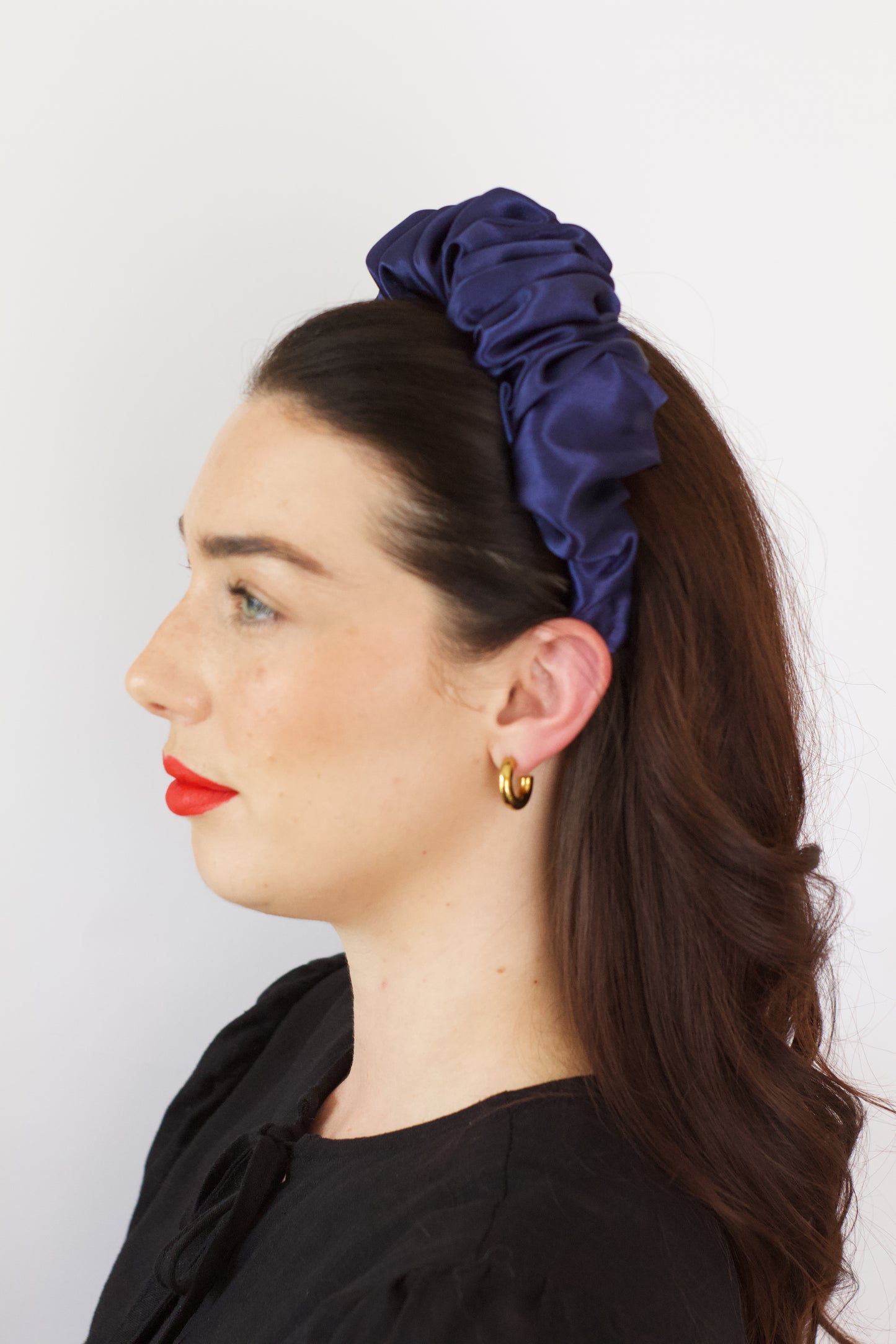Navy Satin Scrunchie Headband