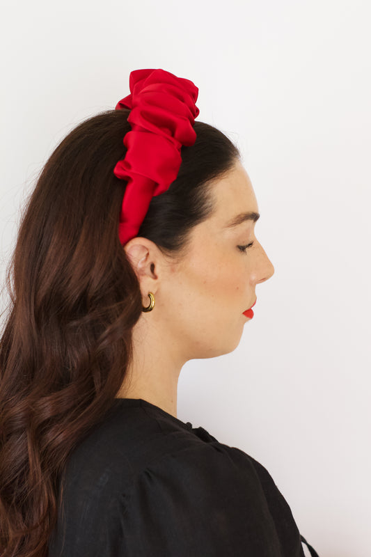 Oxblood Satin Scrunchie Headband