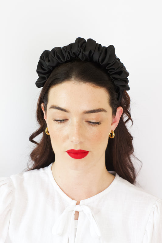 Black Satin Scrunchie Headband