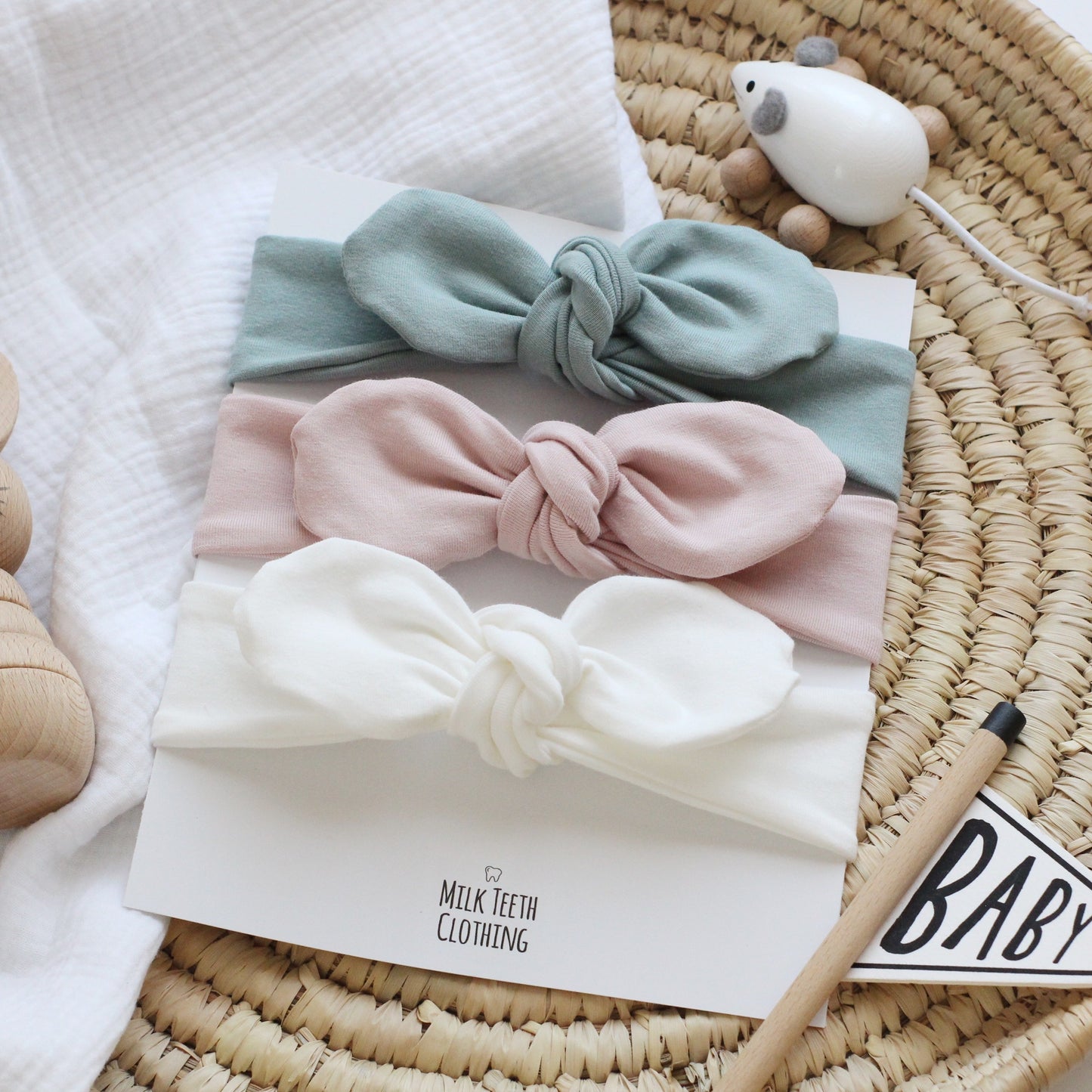 Sea green, dusky pink and cream headband 
